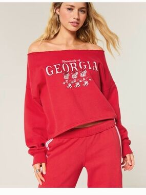 University of Georgia Off the Shoulders Cropped Sweatshirt, Woman’s Small, NWT